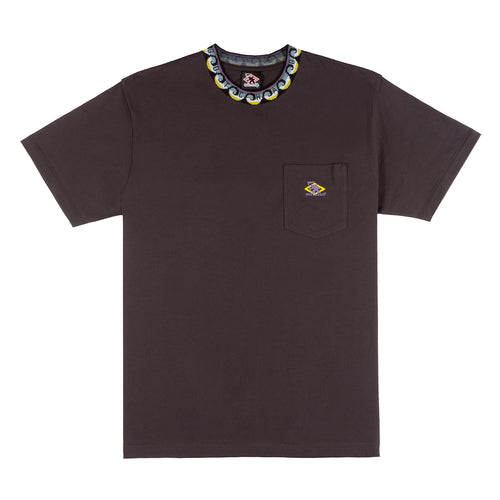black tshirt, wave pattern, knit neck, pocket tshirt 
